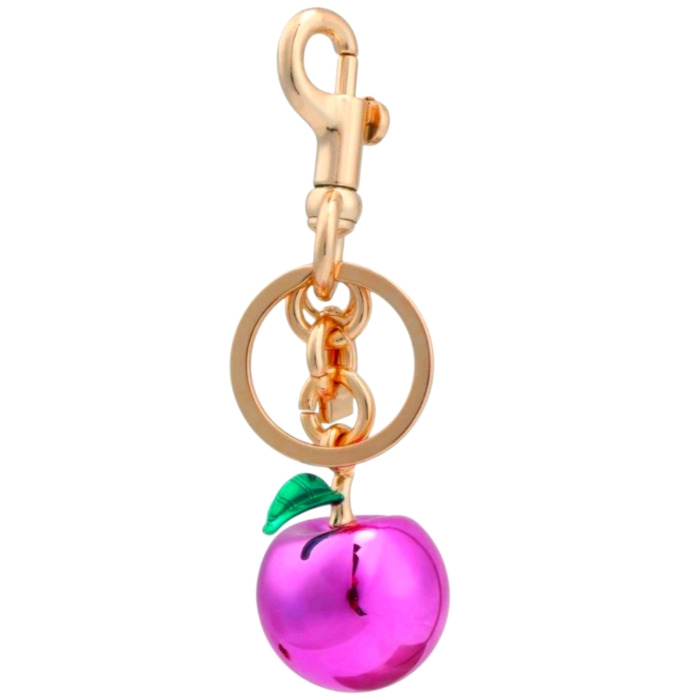 Hot Pink Large Metallic Apple Purse Charm and Gold Keychain Accessory - Picture 2 of 4